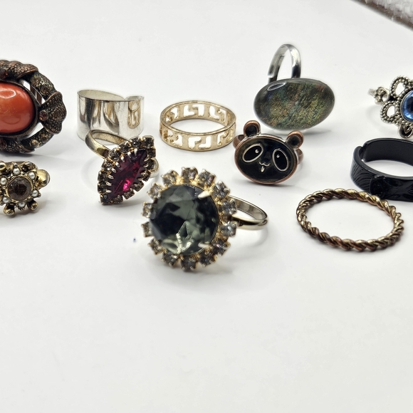 Vintage Ring Mix Variety Retro Pearl   Rhinestone Gem Gold Silver Adjustable 5-8 - Picture 16 of 16